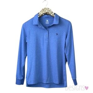 Trr Activewear Shirt Top Long Sleeve Polo Heather Blue
